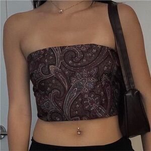 Elegant Paisley Strapless Crop Top